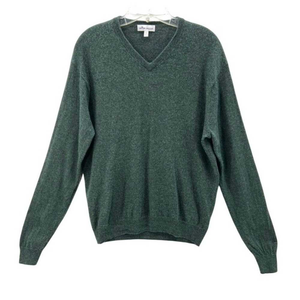 Peter Millar Sweater Mens Sz L Green Merino Wool Lyocell V-Neck Pull Over
